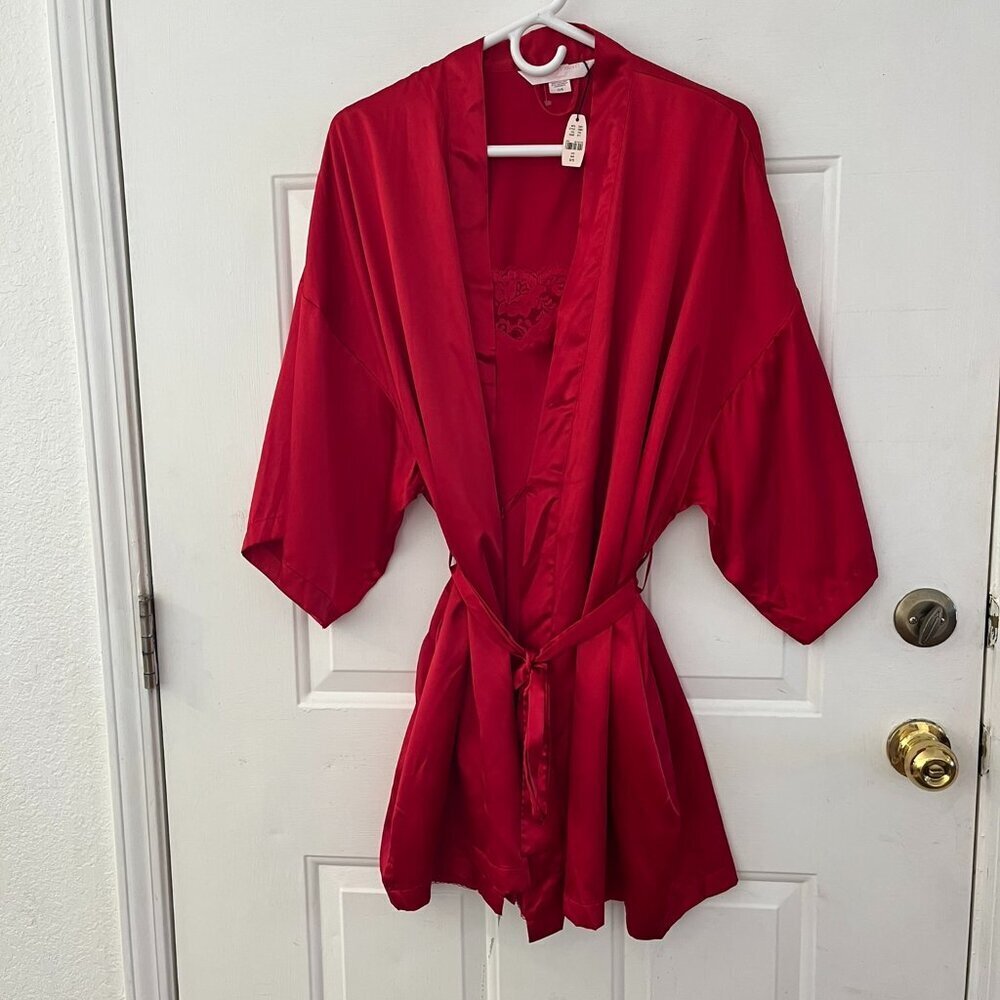 Victoria's Secret Angels Woman's Red Satin/Lace Robe/Nighty Set Sz Med